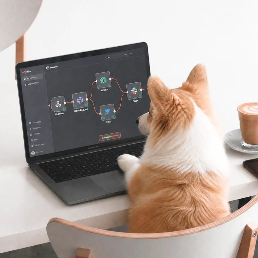 Een AI-workflowinterface open op een laptop