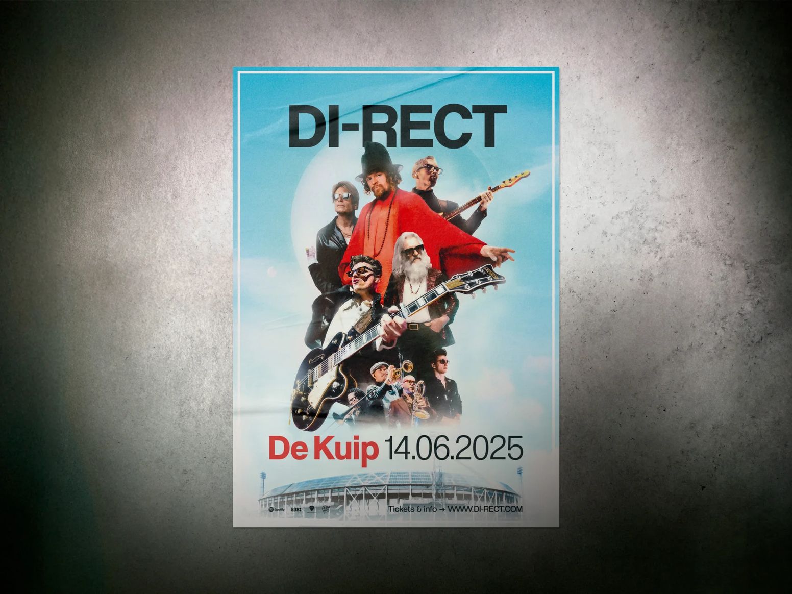 Definitieve retro-geïnspireerde concertposter voor DI-RECT in De Kuip