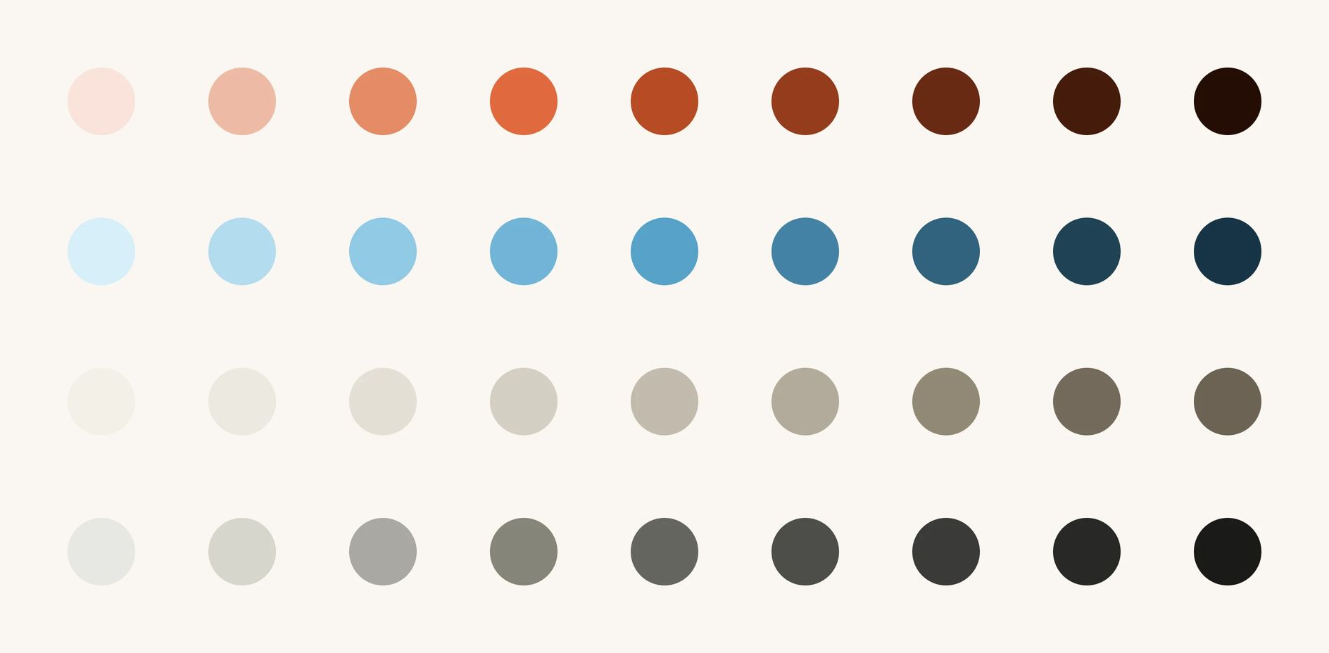 Smith.ai color system with warm neutrals, orange accents, blues, and dark interface tones