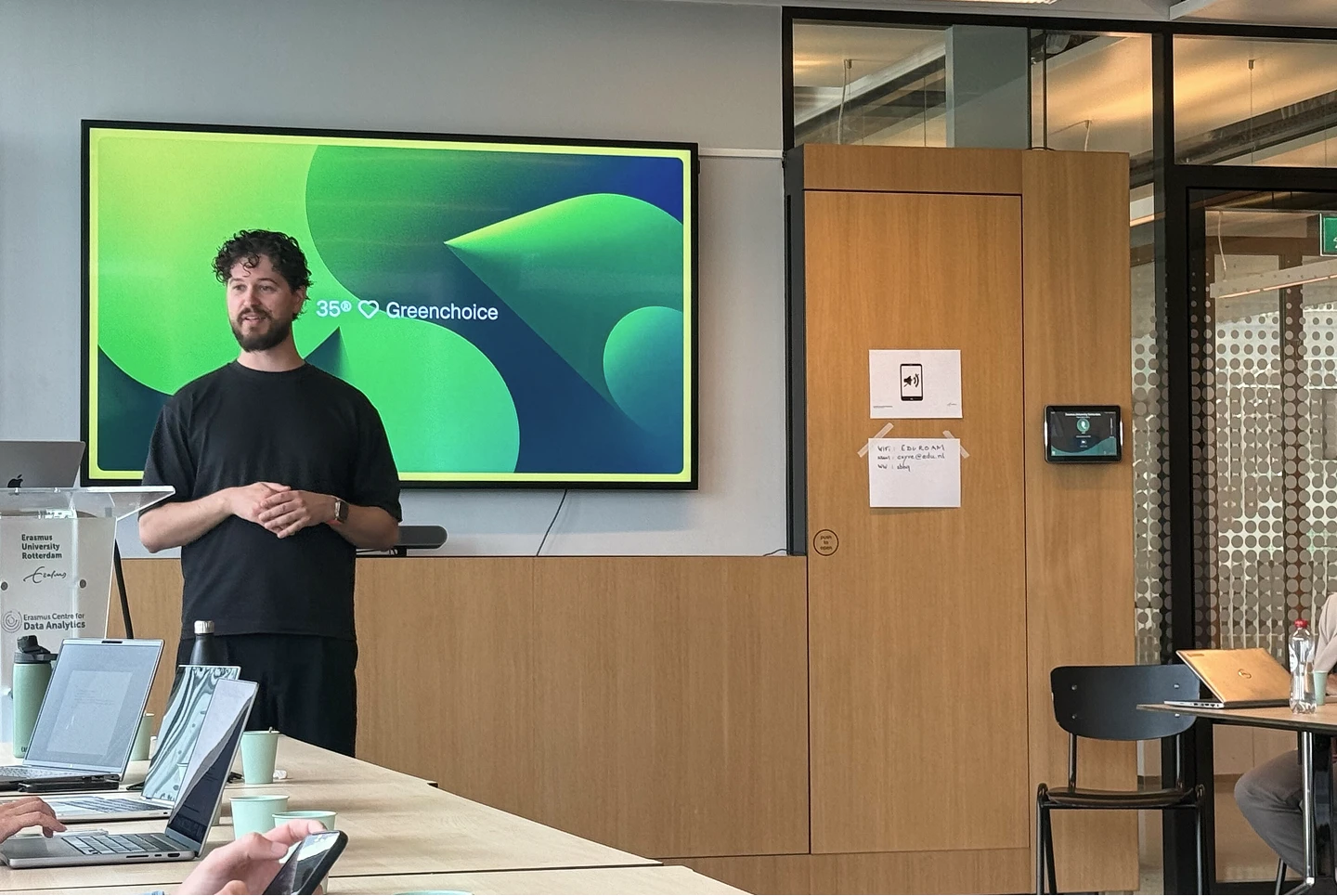 A 35 team member presenting product work in a workshop room