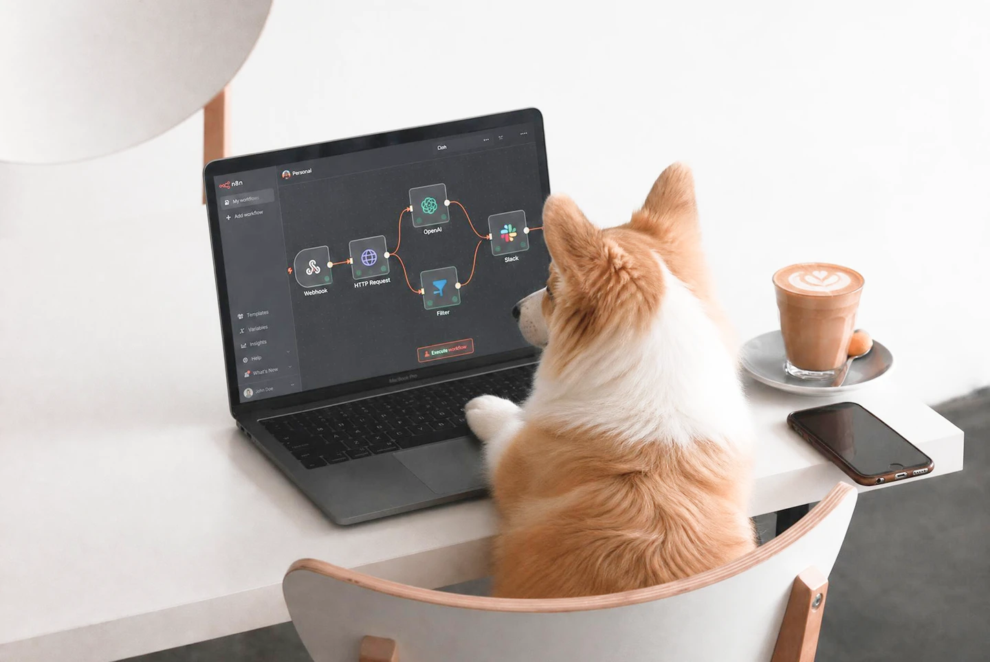 An AI workflow interface open on a laptop