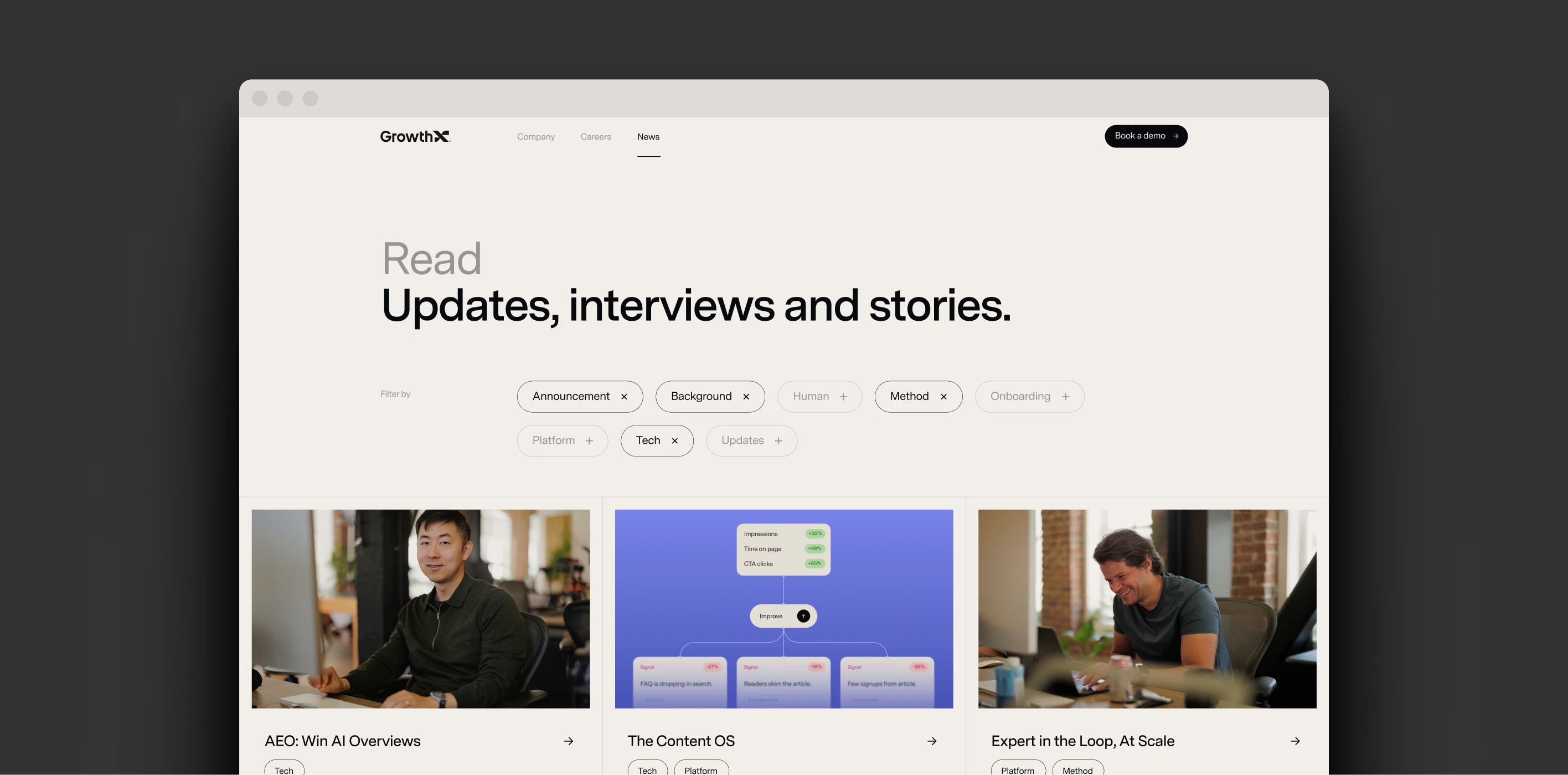 GrowthX website surfaces for resources, navigation, and product storytelling