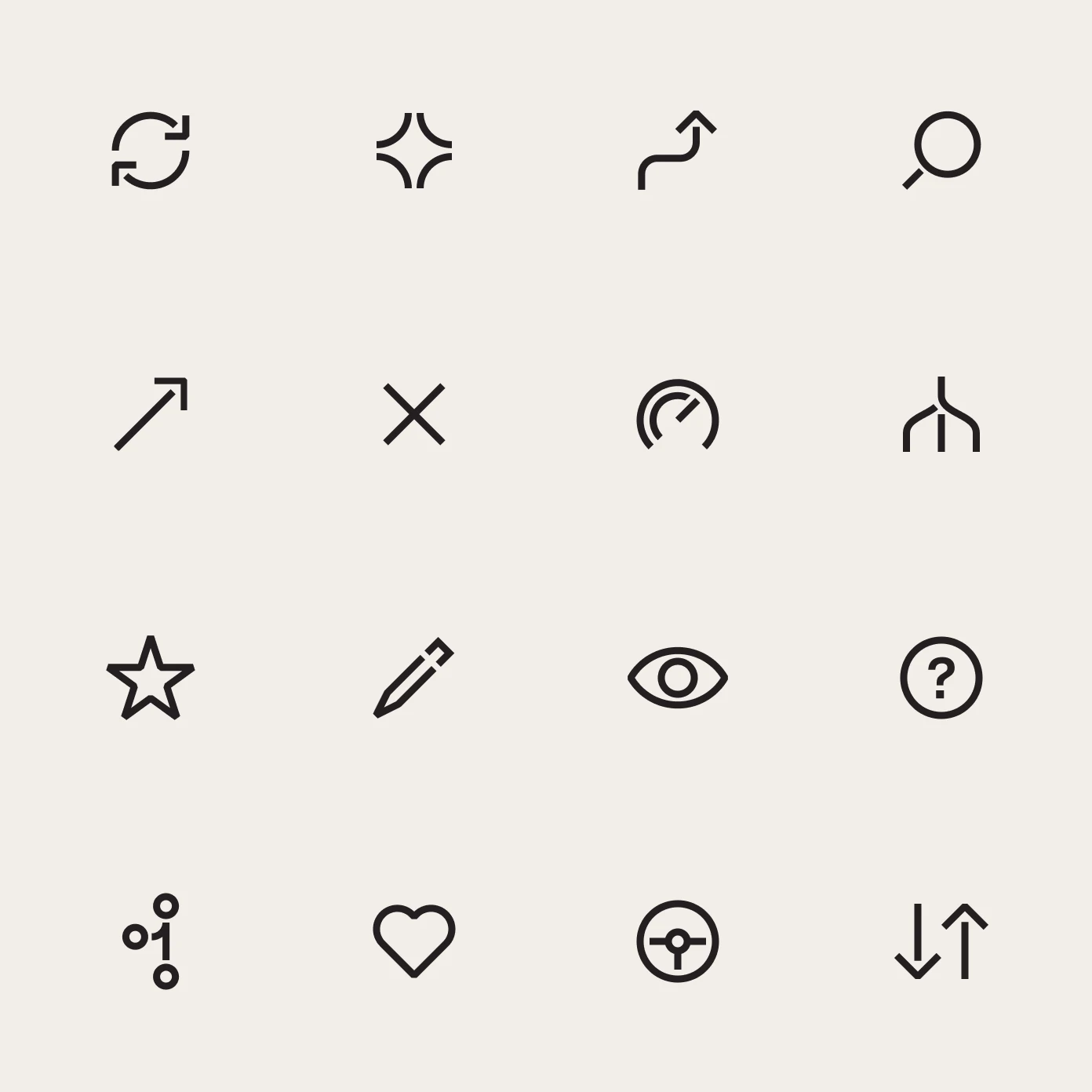 GrowthX icon system with routing, growth, search, editing, and status symbols