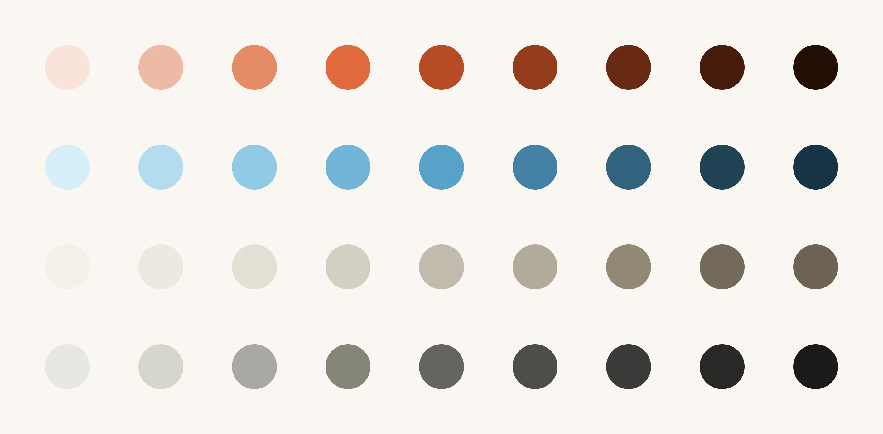 Smith.ai color system with warm neutrals, orange accents, blues, and dark interface tones